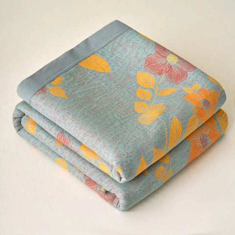 100% Cotton Quilt for Bed - Reversible with Leaf Floral Pattern