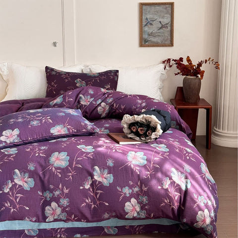 Autumn Rose Hibiscus Cotton Duvet Cover | Bedding Set (4 PCS)