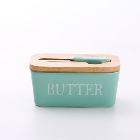 Ceramic Bamboo Butter Dish & Knife Set