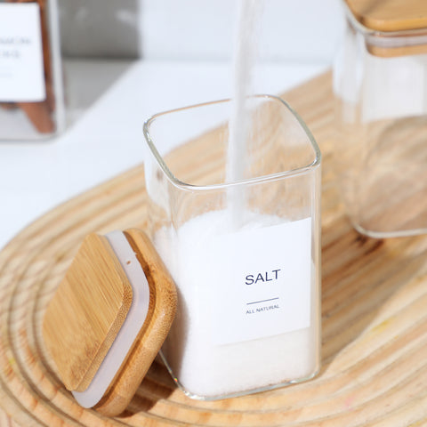Glass Spice Jars with Labels - Airtight Bamboo Lid
