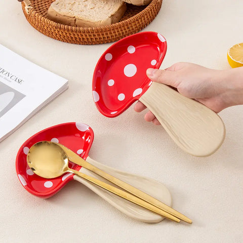 Mushroom Ceramic Spoon Rest Utensil Holder