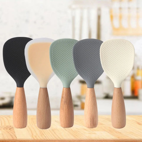 Silicone Wooden Handle Rice Spoon