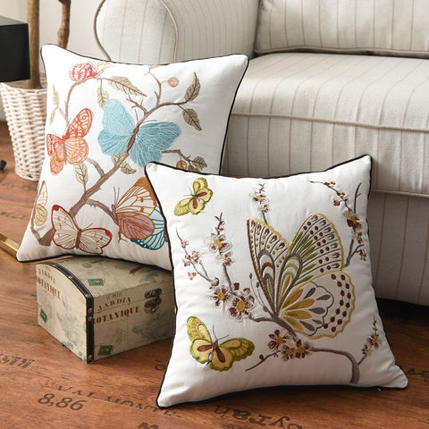 Butterfly Embroidered Cushion Cover