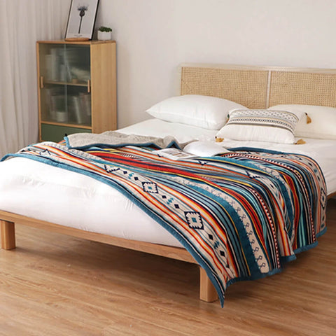 Boho Cozy Reversible Coral Fleece Throw Blanket