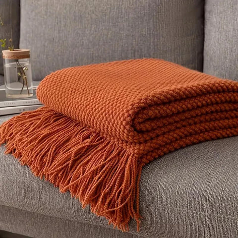 Knitted Throw Blanket Tassels Soft