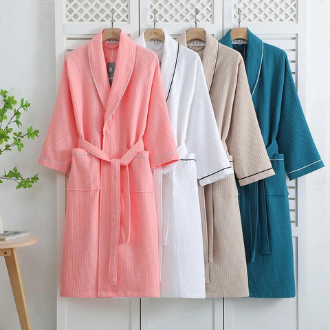 Long Sleeve Waffle Cotton Bathrobe