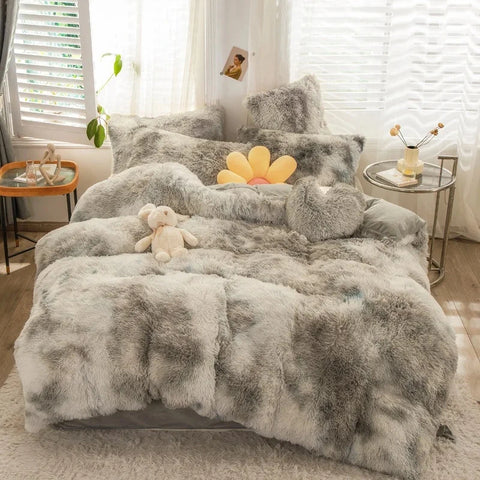 Fluffy Mink Velvet Duvet Cover Set 4pcs