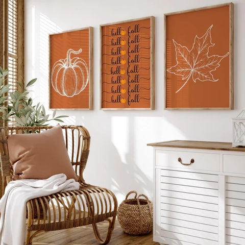 Autumn Pumpkin & Leaf Wall Art Set