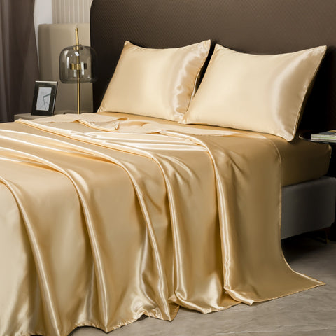 Luxury Gold Satin Bedding & Bed Sheet Set