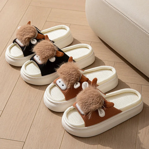 Linen Cow Women Slippers