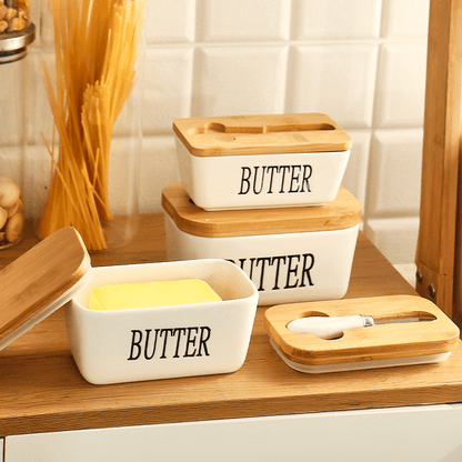 CERAMIC BAMBOO BUTTER DISH SET