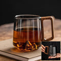 Guanshan mountain glass coffee mug with wooden handle
