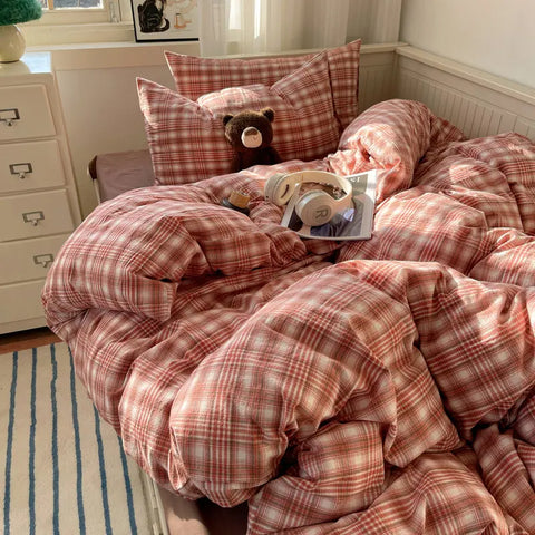 Plaid Cotton Bedding Set (4PCS)