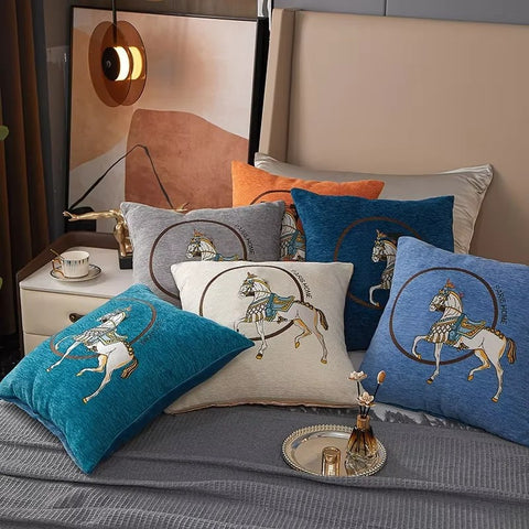 Royal Steed Embroidered Cushion Cover