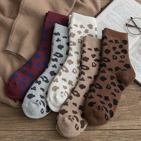Leopard Terry Cotton Socks Women