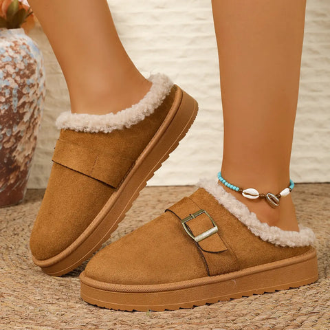 Women's Fleece Buckle Cotton Slippers