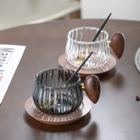 Glass Coffee & Tea Cup with Wood Handle