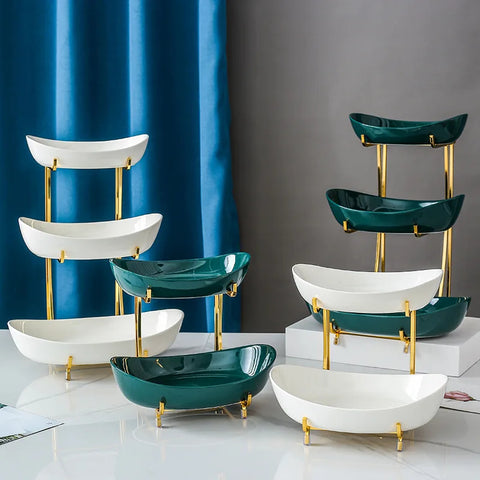Ceramic Serving Bowls with Metal Stand