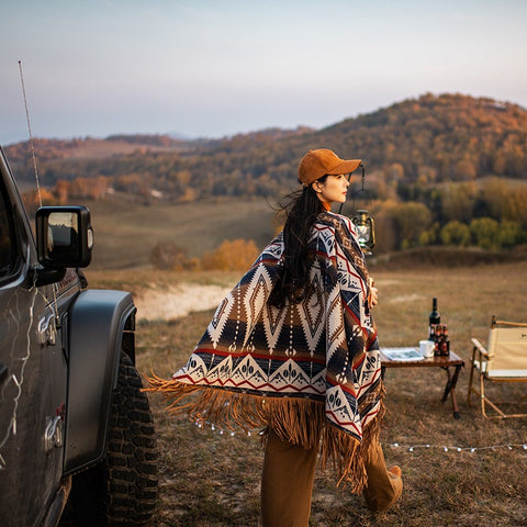 Boho Fringe Women Western Shawl