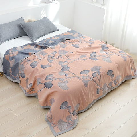 Cotton Quilt Blanket - Reversible Ginkgo Leaf Throw