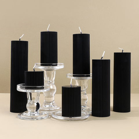 Noir Ribbed Black Candle