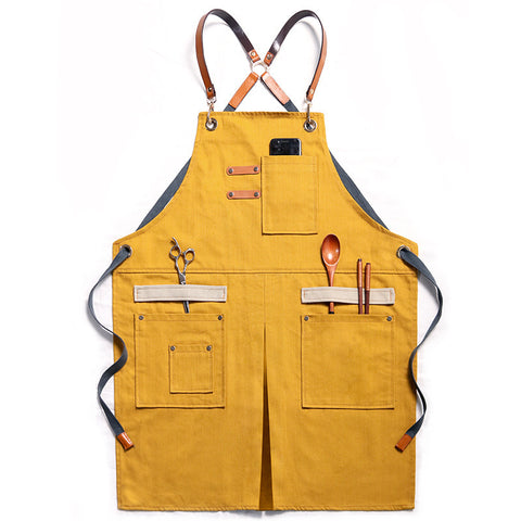 Denim Barista Apron with Pockets