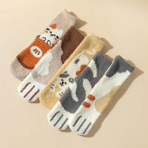Women's Fuzzy Cat Paw Socks with Grips