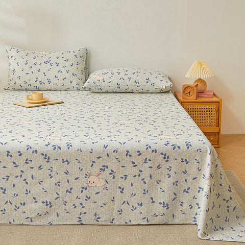 Cotton Flat Sheet Set - Bunny Print & Leaf Designs