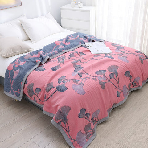 Cotton Quilt Blanket - Reversible Ginkgo Leaf Throw