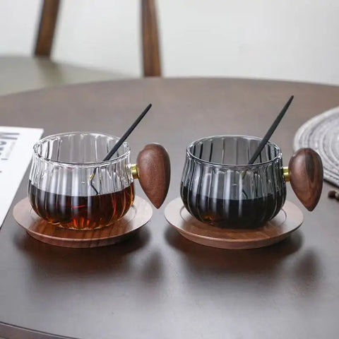 Glass Coffee & Tea Cup with Wood Handle