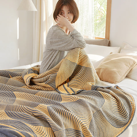 Cotton Throw Blanket - Orbit Stripes 4-Layer Woven