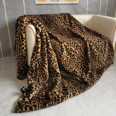 Premium Faux Fur Leopard Print Blanket