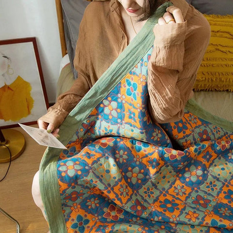 Boho Floral Cotton Reversible Quilt