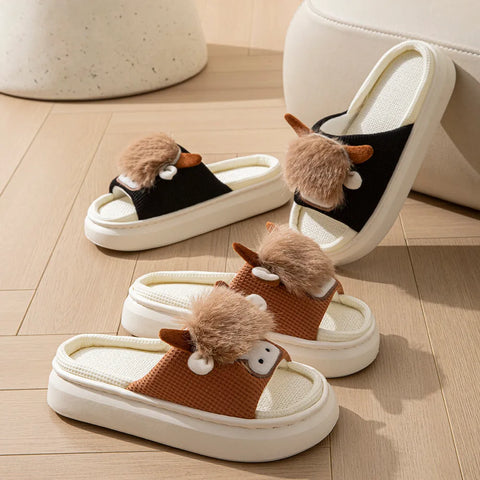 Linen Cow Women Slippers