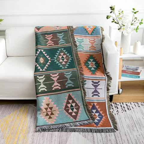 Aztec Throw Blanket with Fringe