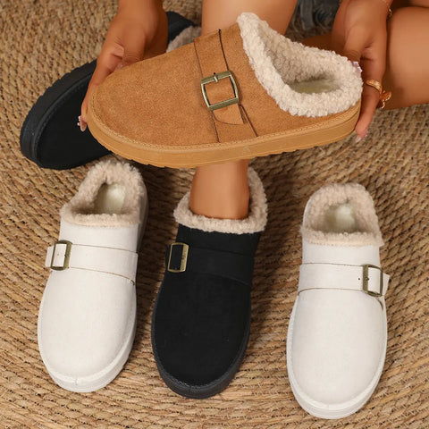 Women's Fleece Buckle Cotton Slippers