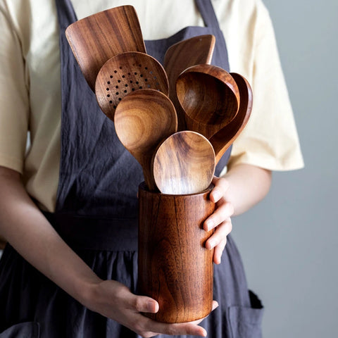 Rustic Wooden Kitchen Utensil Set 8PCS