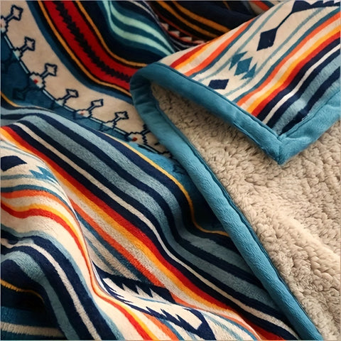 Boho Cozy Reversible Coral Fleece Throw Blanket
