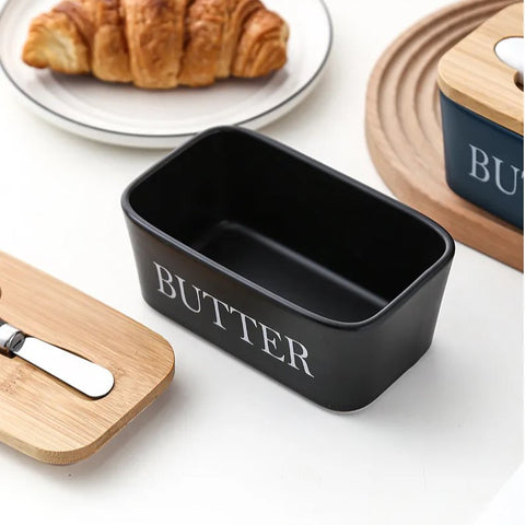 Ceramic Bamboo Butter Dish & Knife Set