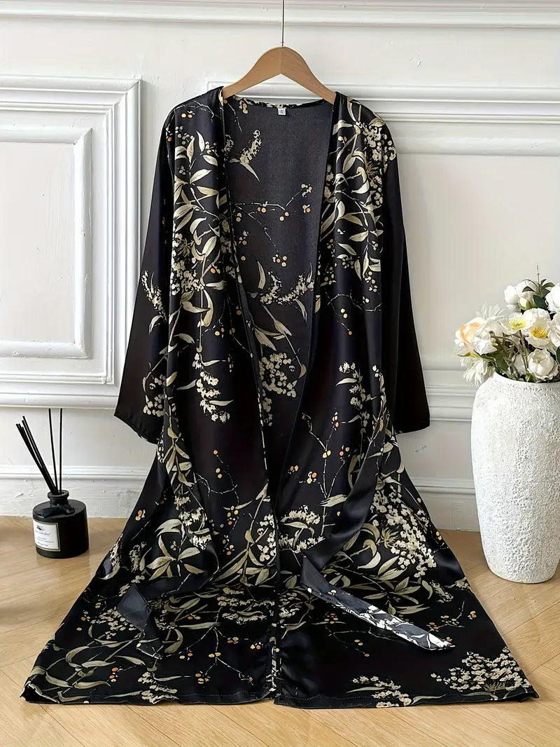 FLORAL ELEGANCE SATIN NIGHT ROBE