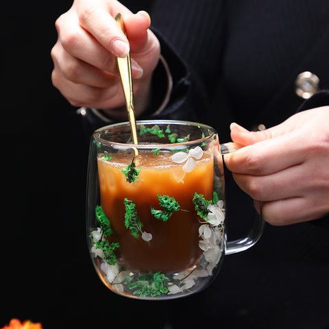 Dried Flower Glass Mug Double Wall
