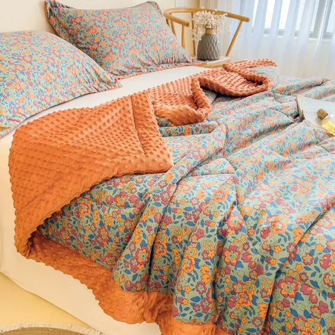 Cozy Quilt Blanket with Textured Velvet