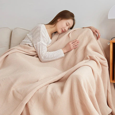 Waffle Cotton Throw Blanket - Japanese Style
