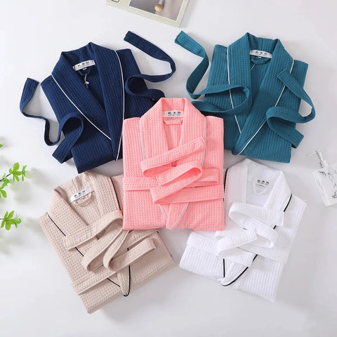 Long Sleeve Waffle Cotton Bathrobe