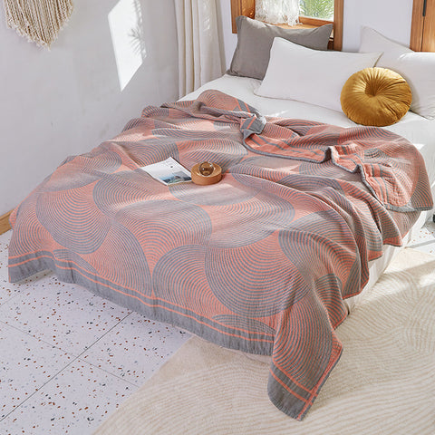 Cotton Throw Blanket - Orbit Stripes 4-Layer Woven