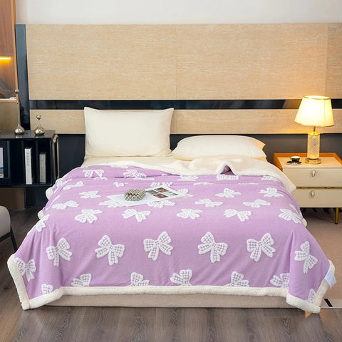 Sherpa Fleece Winter Blanket - Bowknot Design
