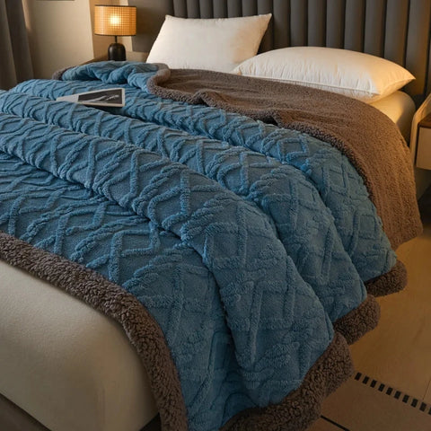 Thick Cable Knit Sherpa Fleece Blanket