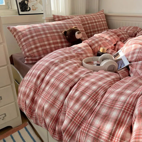 Plaid Cotton Bedding Set (4PCS)
