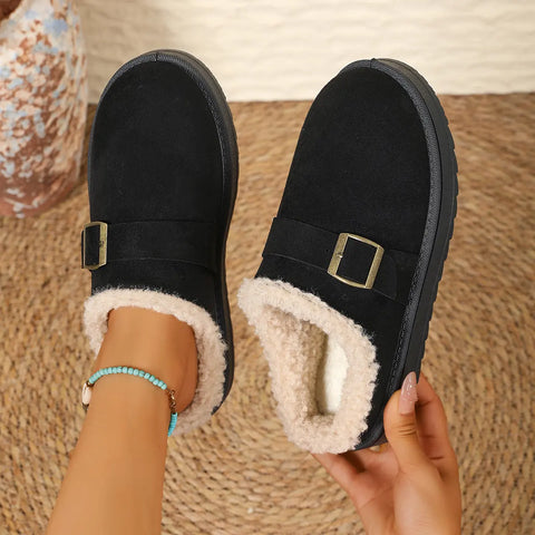 Women's Fleece Buckle Cotton Slippers