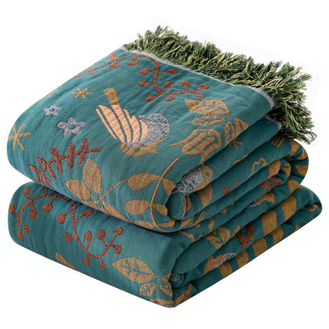 Cotton Throw Blanket - Couch Cover with Reversible Bird Design